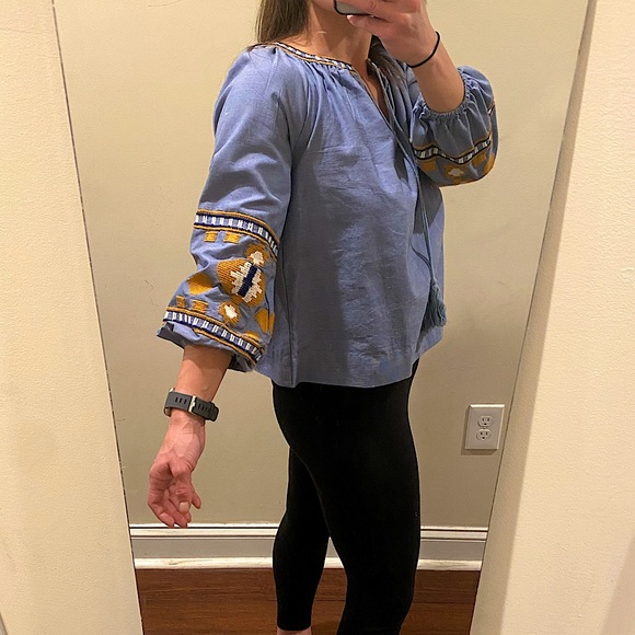 Rebellion Boho Embroidered 3/4 Sleeve Shirt Size M - Picture 3 of 10